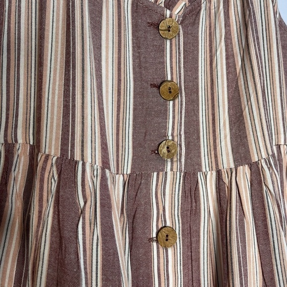 𝅺new Roxy Breeze on By Brown Beige Stripe Button Up Tiered Dress US S - Picture 6 of 11